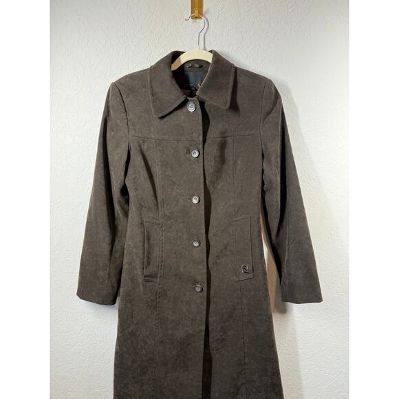 Women's VIntage Faux Suede Brown Long Button Front Coat Size 6 - Picture 3 of 8